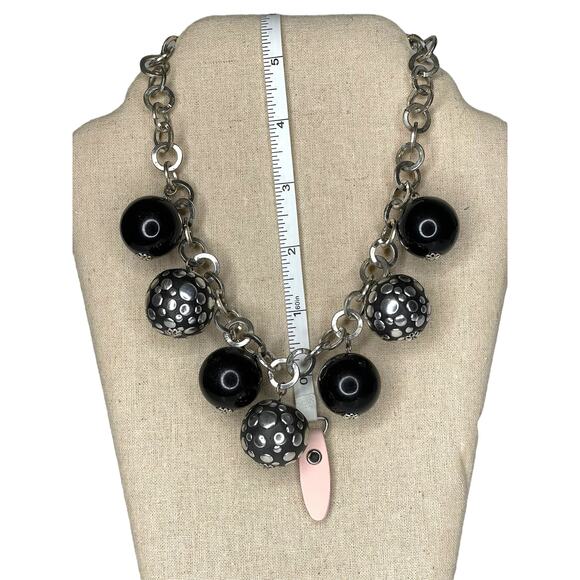 Silver And Black Choker Dangle Necklace Chunky Statement Necklace - Picture 5 of 10